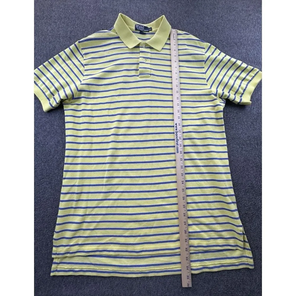 Polo Ralph Lauren Polo Mens X-Large Yellow Blue Striped Logo Pullover Golf Shirt